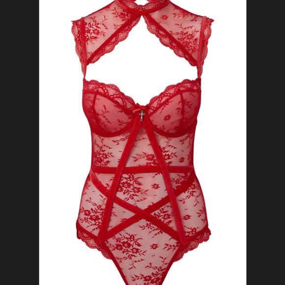 Killstar Other - KILLSTAR Lingerie Pentagram DARK DESIRE LACE BODYSUIT Scarlet Red Medium